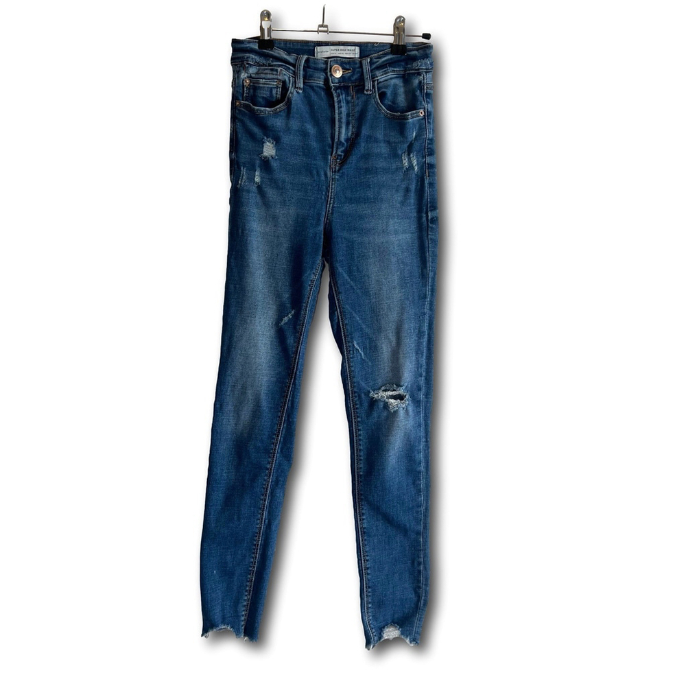 Stradivarius Jeans Super High Waist Stretch Denim Woman’s Size 2 Blue Skinny